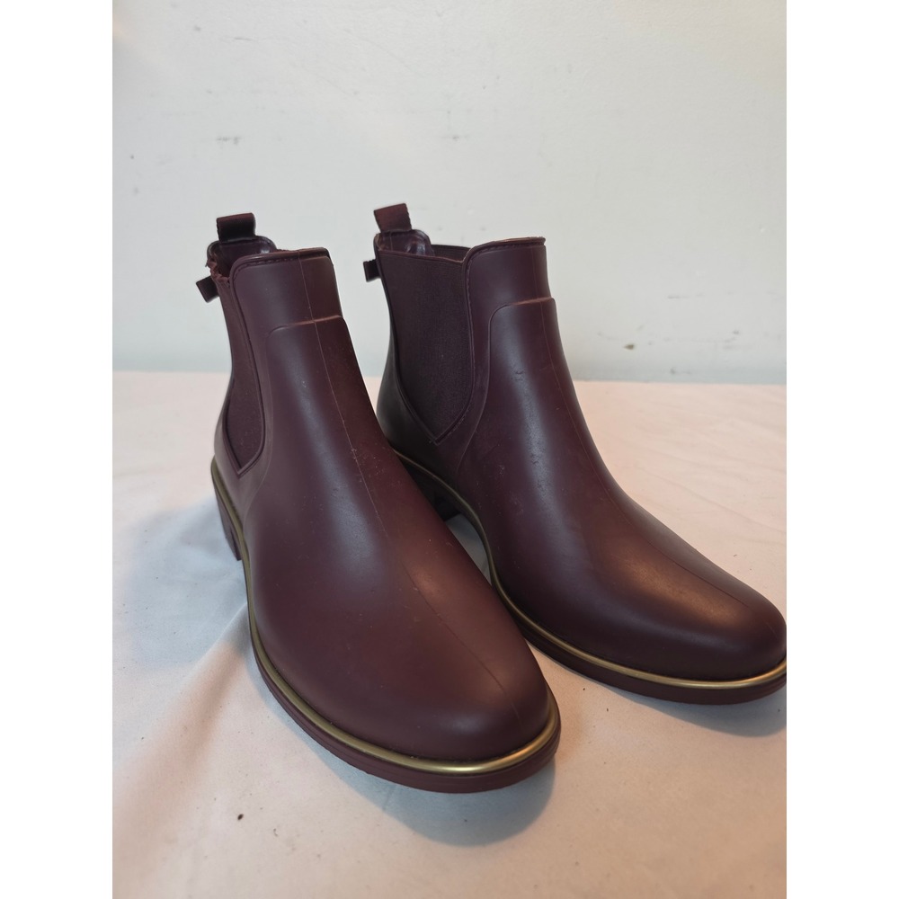 Kate Spade New York Chelsea Rain Boots Burgundy Wine Gold Trim Size 9